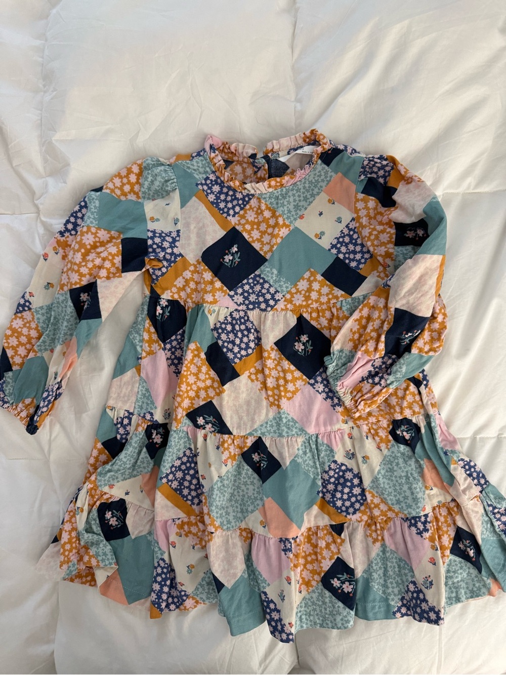 Marks & Spencer Patchwork Floral Tiered Dress - Navy, Mustard, Mint, Pink